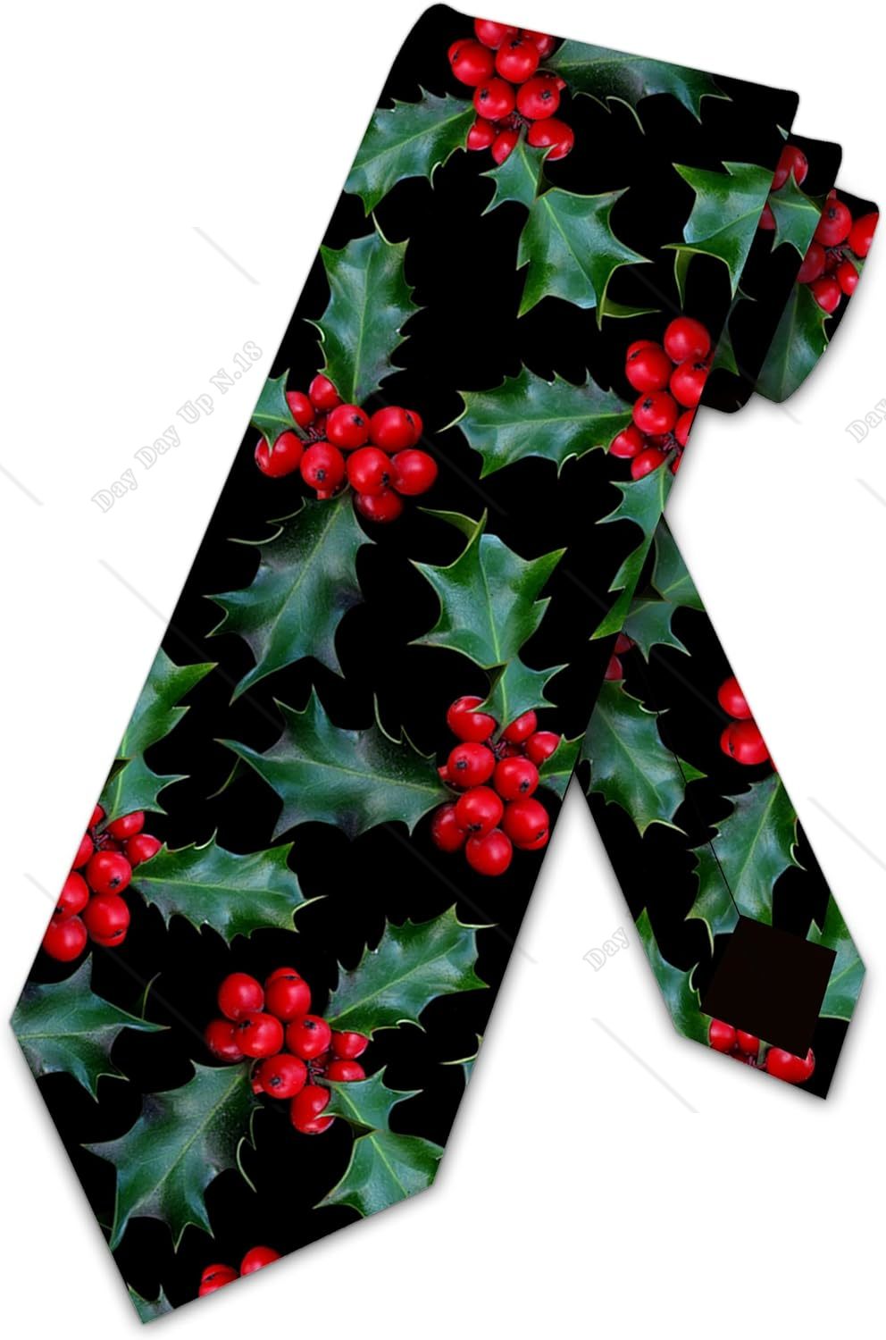 Mens Xmas Fashion - Christmas Red Fruits Green Leaves Ties