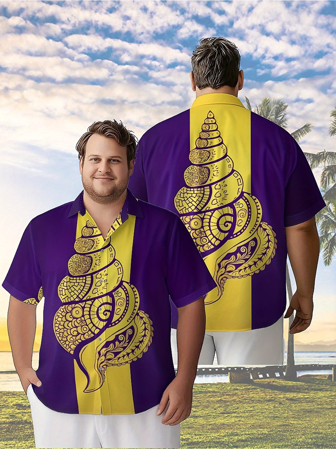 Yellow Men'S Fashion - Men's Plus Size Hawaiian Shirts Purple