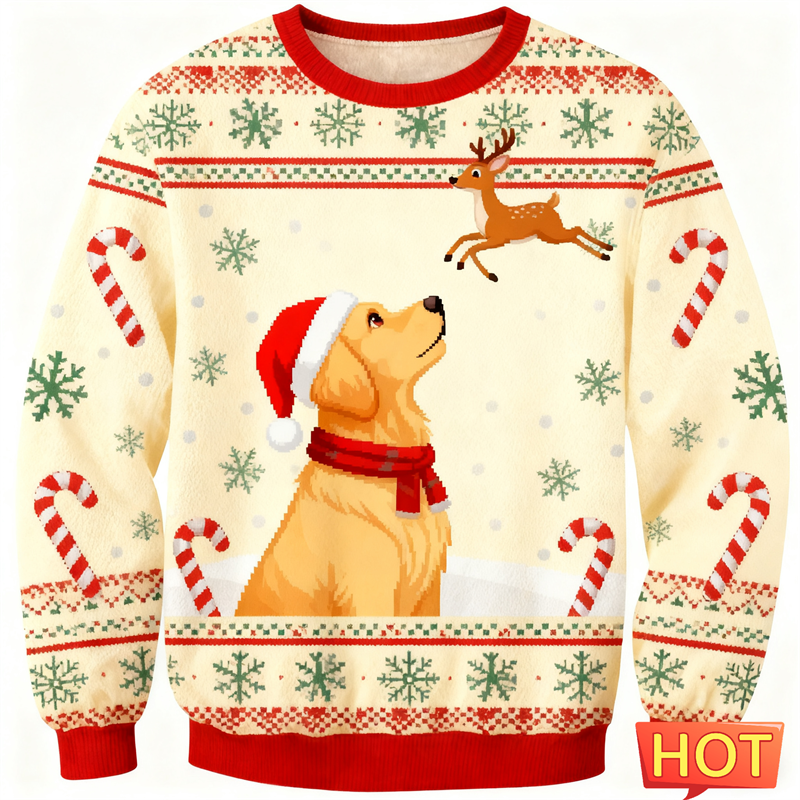 Mens Xmas Fashion - 2026 New Golden Retriever Graphic Ugly
