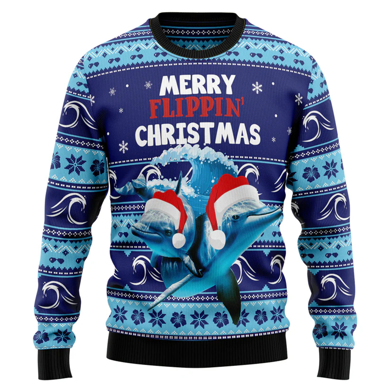 Mens Xmas Fashion - 2026 New Dolphin Graphic Ugly Christmas