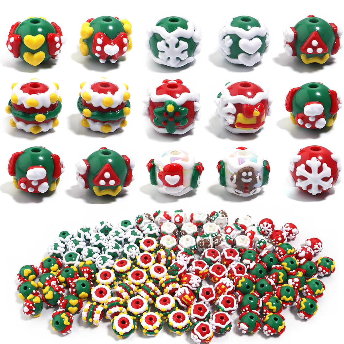 Mens Xmas Fashion - 5pcs/lot Chrismas Acrylic Beads Hand-drawn Xmas