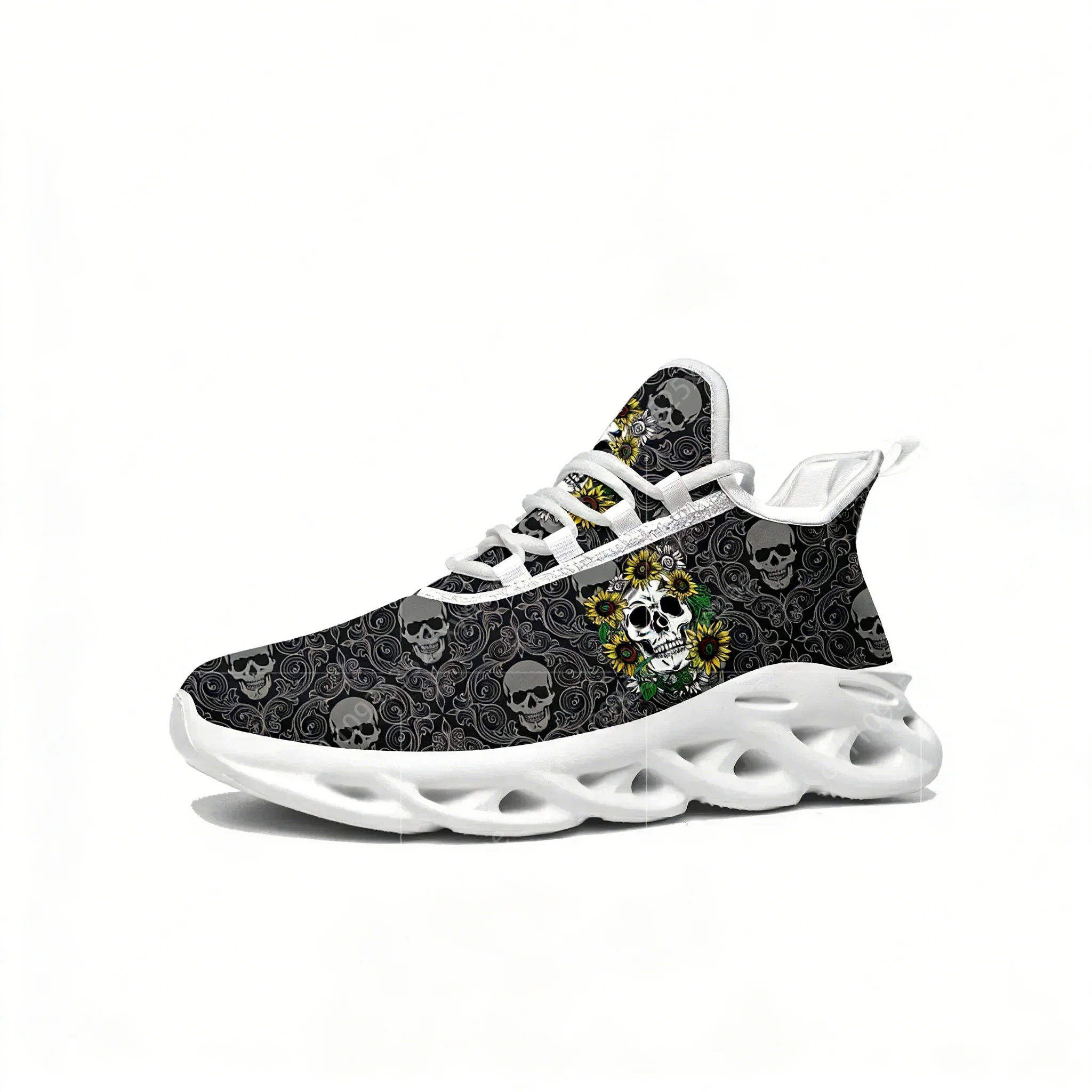 Men'S Fashion Running Shoes - Sunflower Skull Prints Flats Sneakers Mens